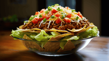 Taco Salad with Ground Beef and Crunchy Tortilla Strips